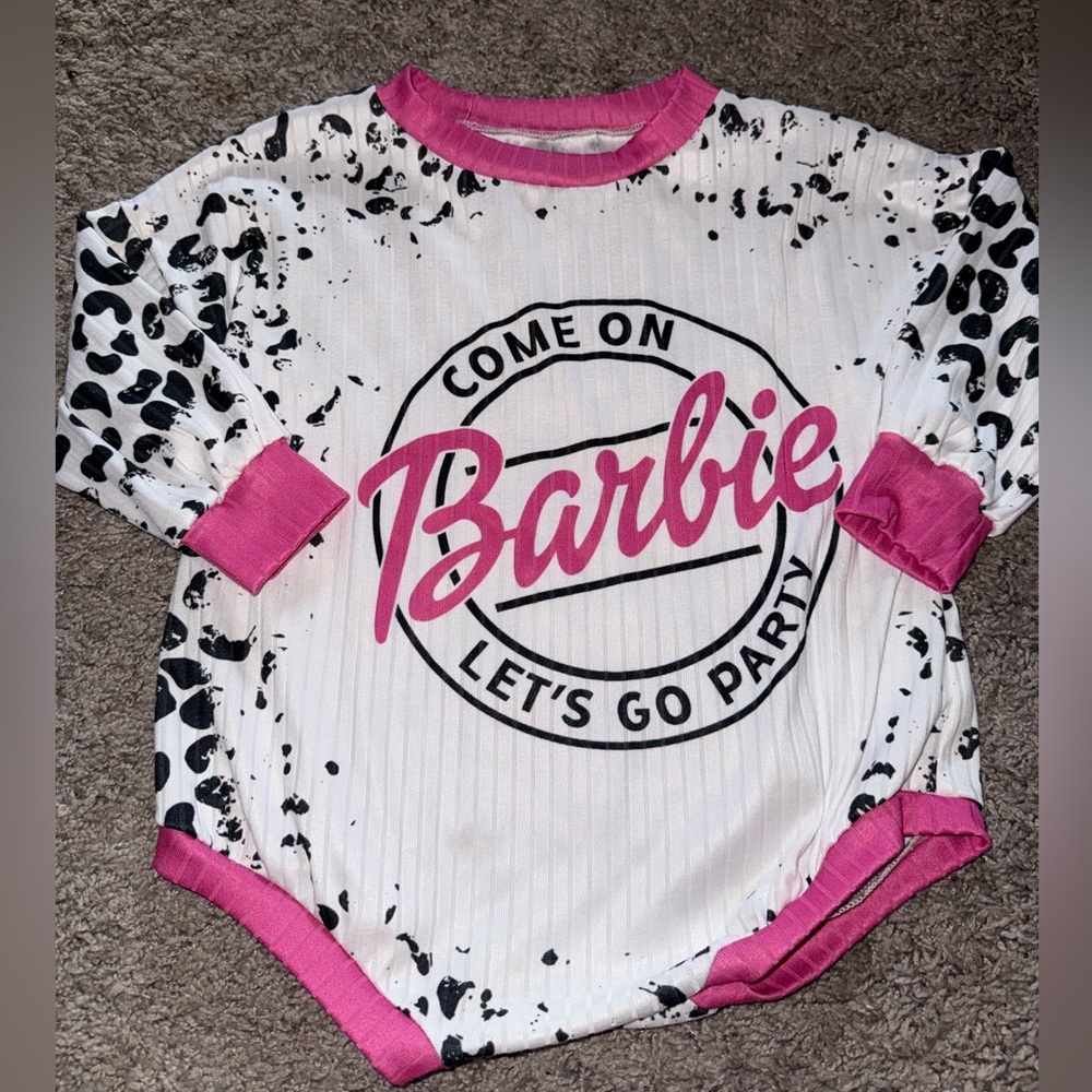 Barbie Onesie romper toddler girl come on Barbie let’s go party leopard pink